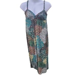 Silvergate braided strap tank style sundress maxi dress green orange L casual